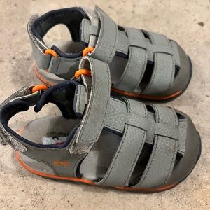 See Kai Run Gray Sandals with Orange Trim